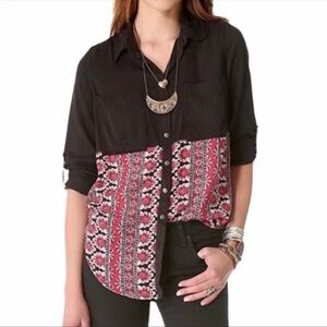 Free People Welcome To The Jungle Button Down Top Black & Red Floral